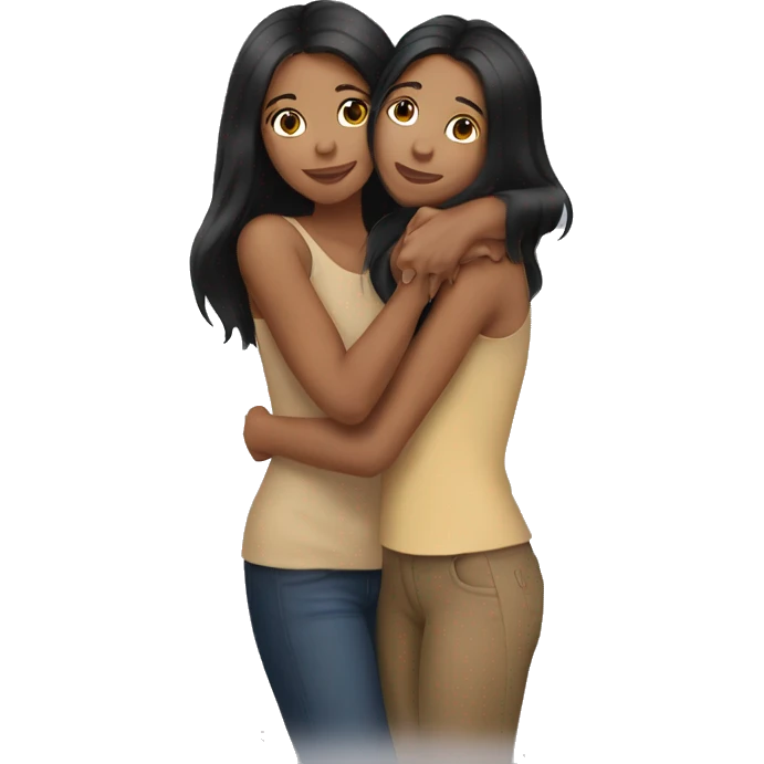 sisters hug, black long hair tan skin emoji