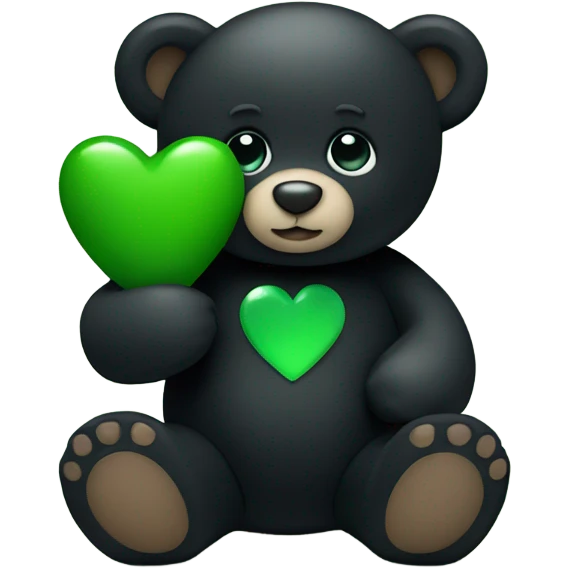 Black teddy bear holding green heart emoji