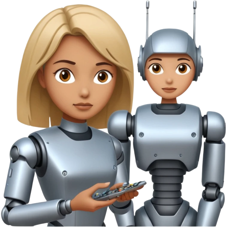woman assembling a robot, clear robot features emoji