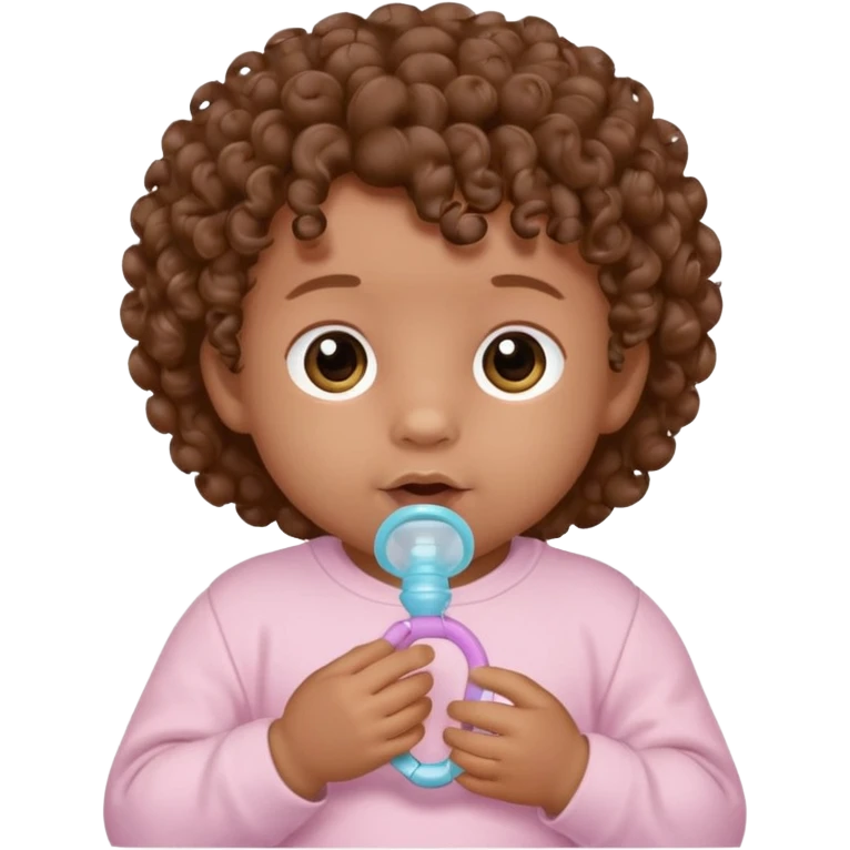 Close-up, newborn baby boy, curly hair, pacifier emoji