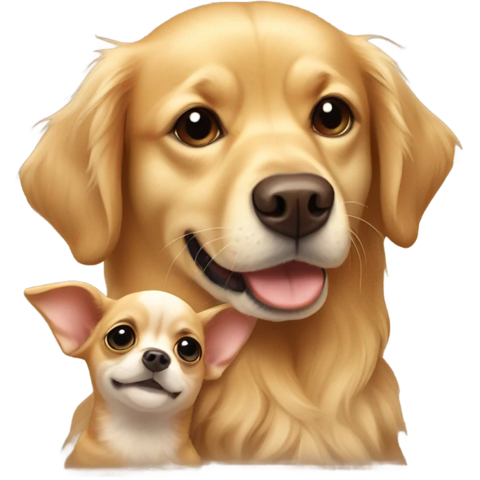 Golden retriever and brown chihuahua cuddling emoji