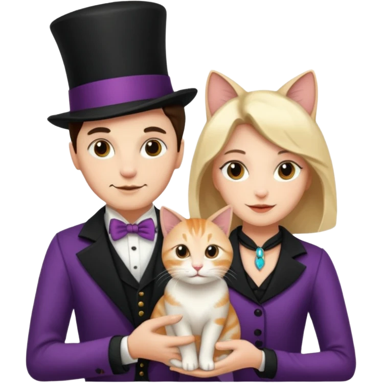 magician couple and their pet cat emoji