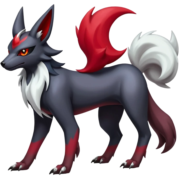 Shiny Exotic Excessive Mysterious Houndoom-Mightyena-Zorua-Zoroark-Zangoose-Pokémon-Fakémon-hybrid-creature (full body) emoji