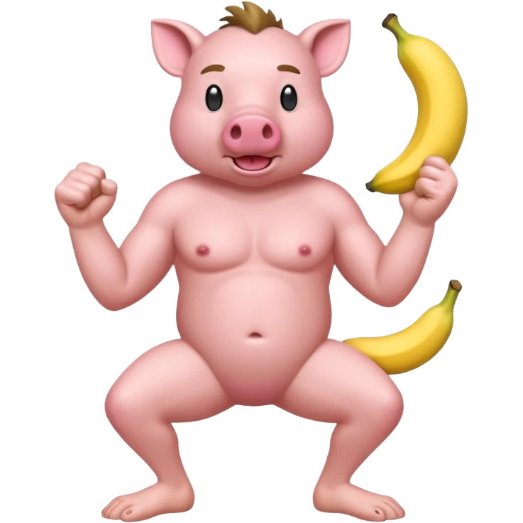 bipedal hog making a fist next to his knee and he’s nude with a pink banana between his legs emoji