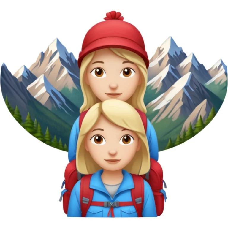 girl backpacking, travelling mountains background emoji