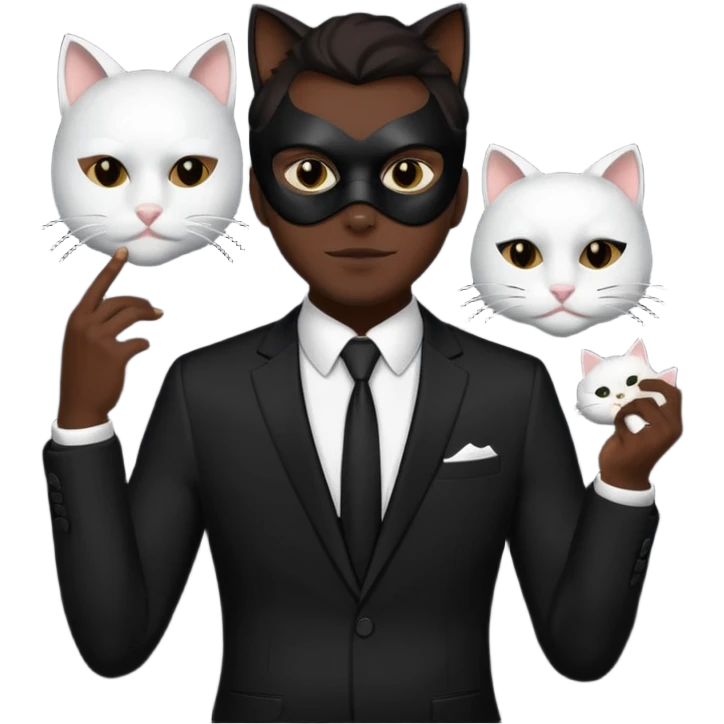 Dancing man in black suit and white cat mask emoji