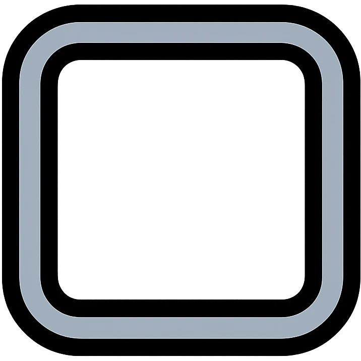 stylized icon of a square with rounded corners, white inside, gentle black ombre transition outward, black border, no text emoji