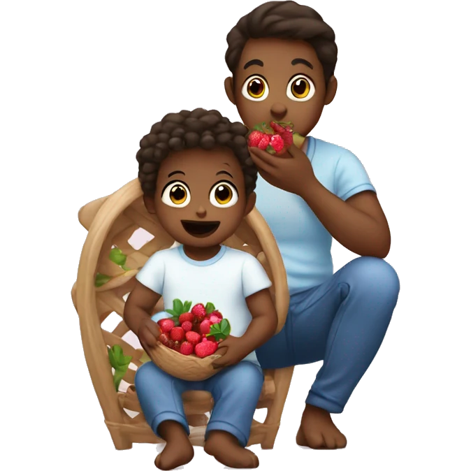 Baby and parents are eat berries  emoji