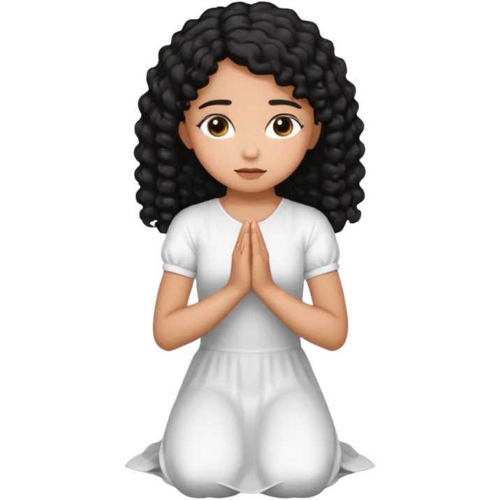 girl praying on knees curls black hair brown skin emoji