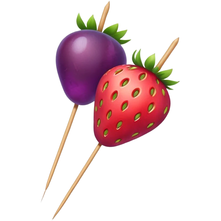 Strawberry and grape on a skewer in the pattern of singular strawberry singular grape singular strawberry singular grape emoji
