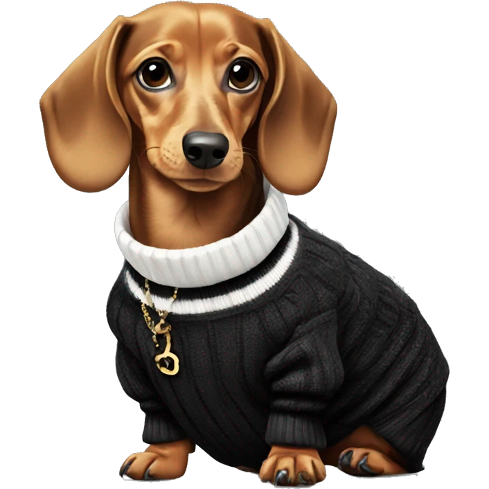 Dachshund wearing black and white Sweater with chanel logo  emoji