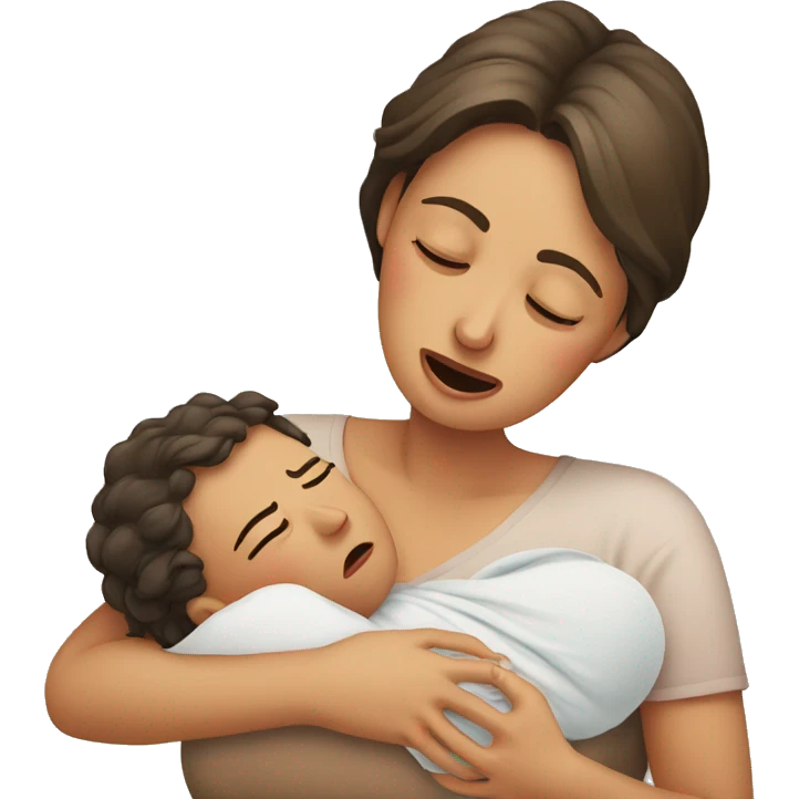 European mother crying with newborn emoji
