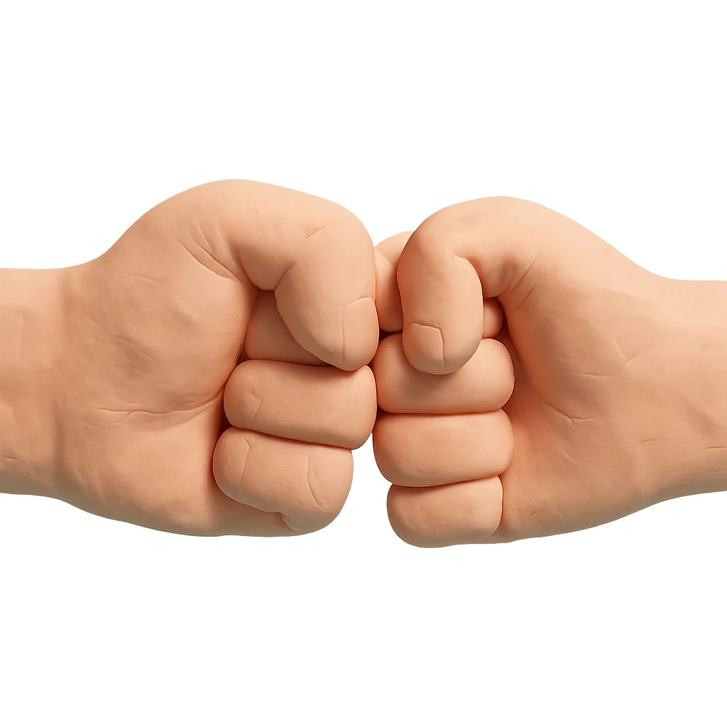 claymation style two fists bumping together, visible fingerprints, pastel colors emoji