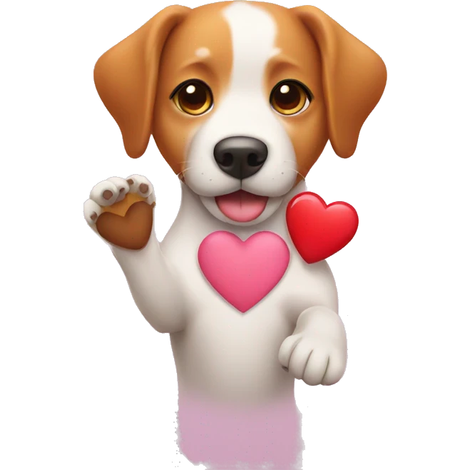 Dog with heart shape hand emoji