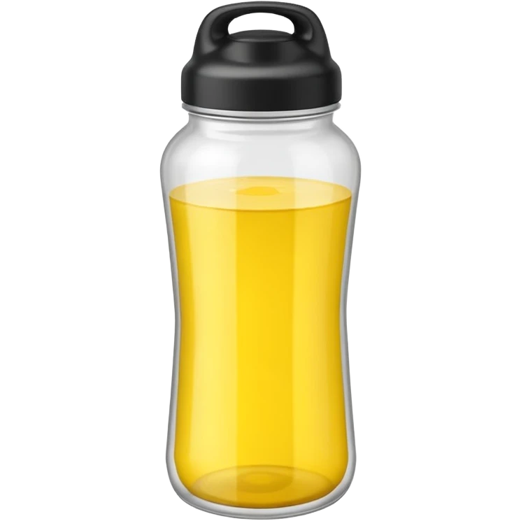 a clear shaker bottle with black cap and a yellow colored liquid inside emoji