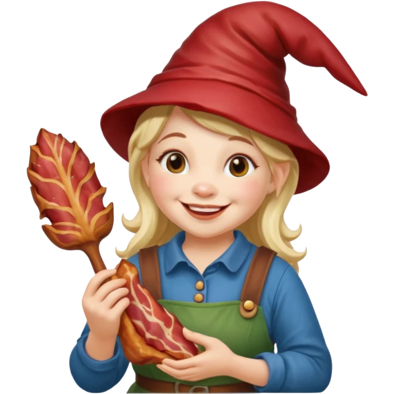 Female Garden gnome holding bacon emoji
