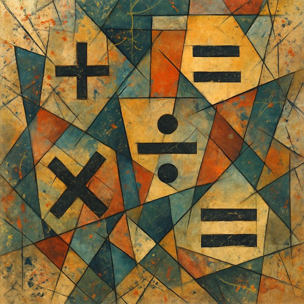 math symbols and objects in the style of Jackson Pollock abstract expressionism, with energetic paint splatters and dynamic lines emoji