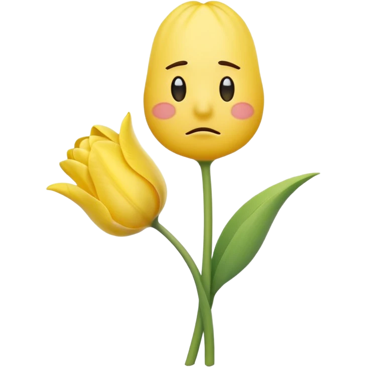 sad yellow emoji with tulip in hand emoji