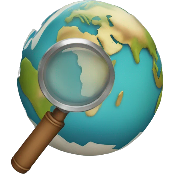 A magnifying glass zooming into earth emoji
