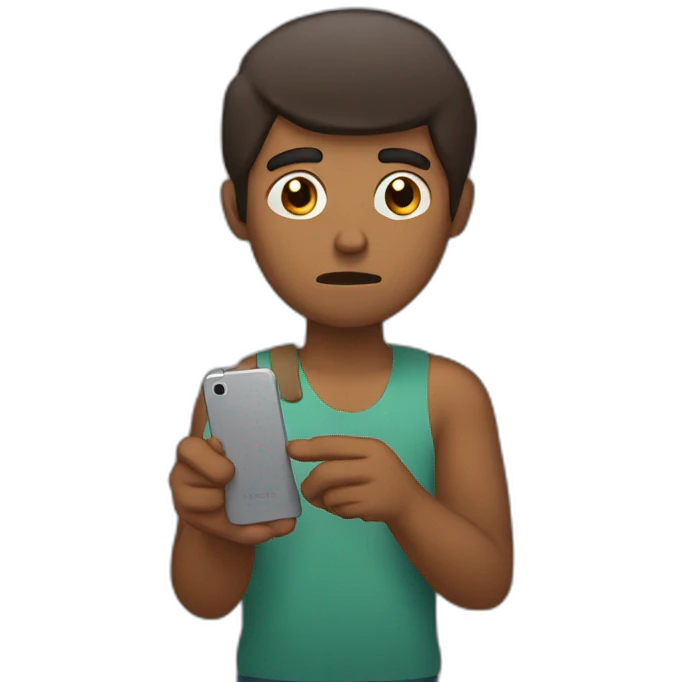 brown man holding phone looking sad emoji