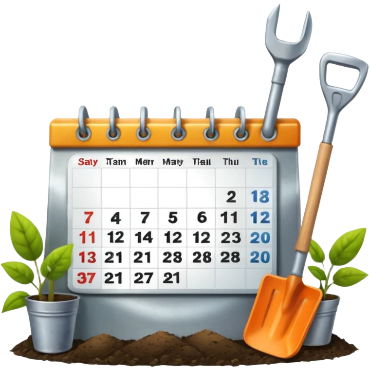 calendar icon with garden tools near. Transparent background emoji