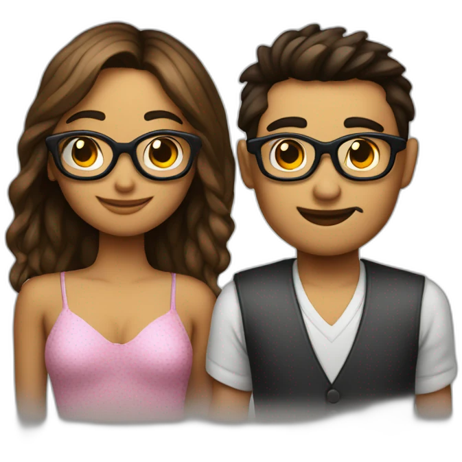Chico con gafas y chica enamorados emoji