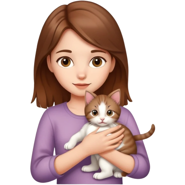 A beautiful brown-haired girl holding a kitten emoji