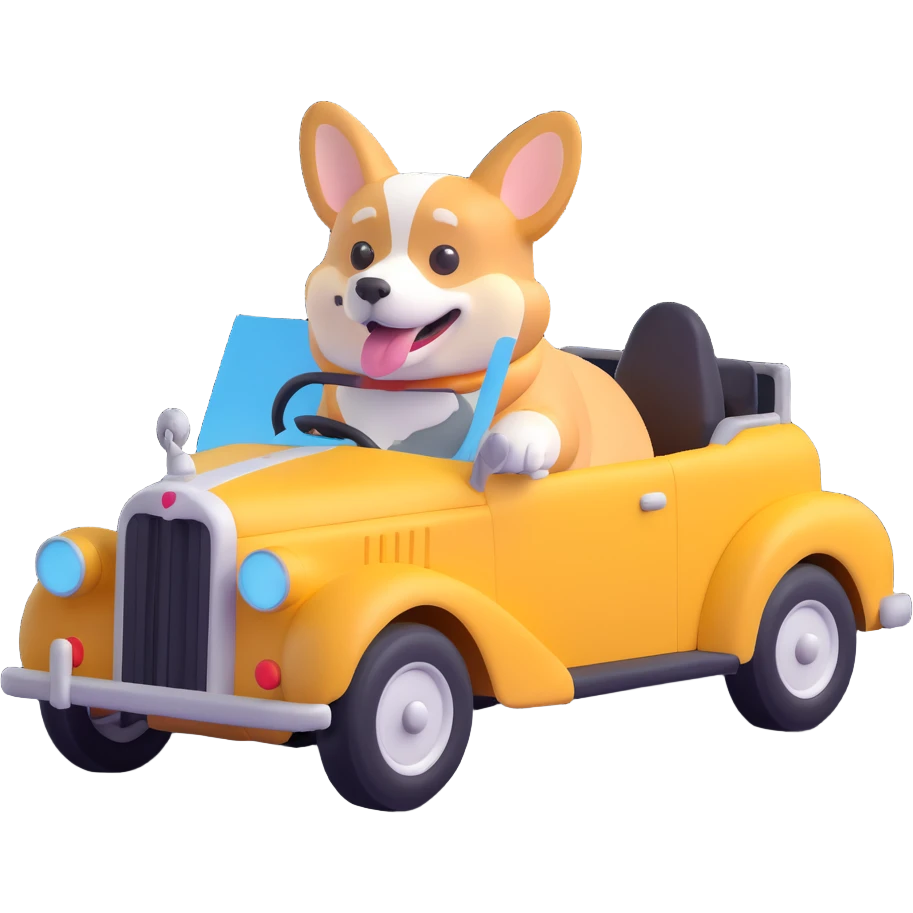 a corgi driving a car emoji