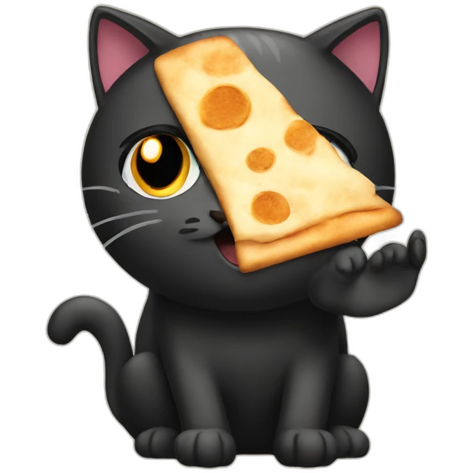 black cat eating flatbread emoji