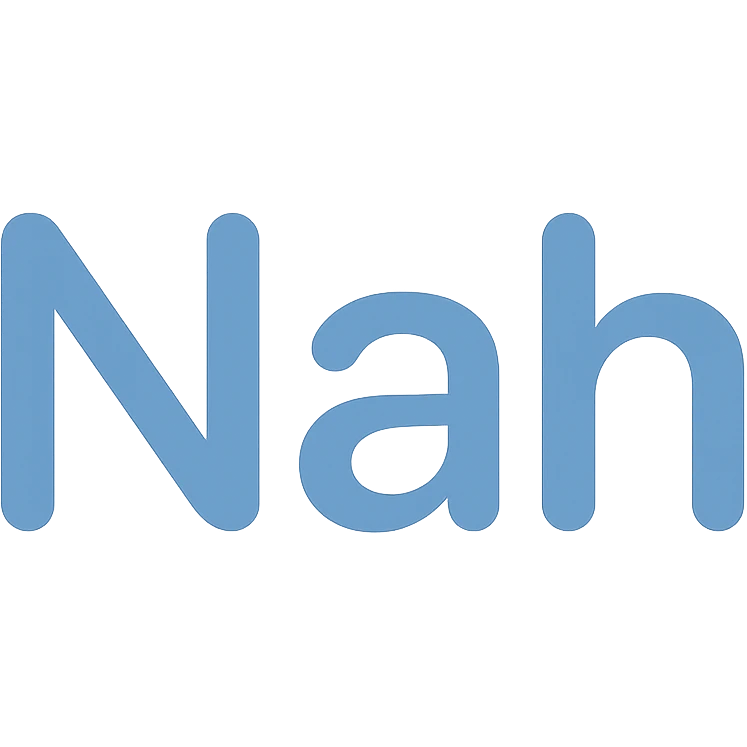 the word 'Nah' in a rounded, friendly icon style, clean lines, suitable for a mobile app emoji