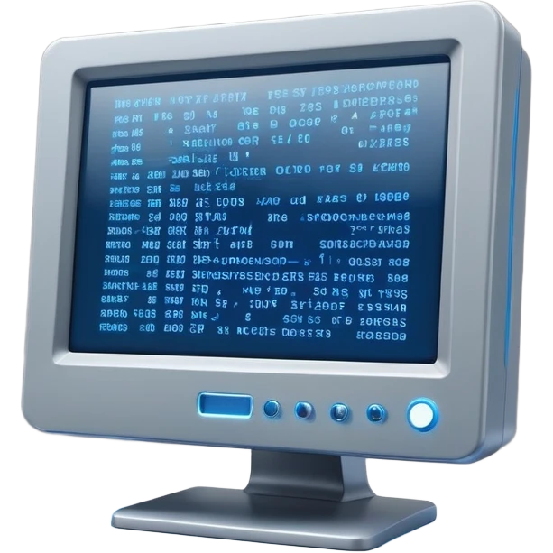 old grey computer monitor with a blue glowy screen, side angle emoji