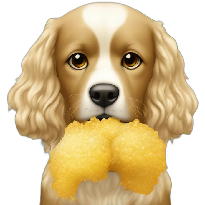 Créame  joven de pelo largo color castaño ojos cafés delgada y cargando un perro  de color amarillo con manchas blancas  en un jardin emoji