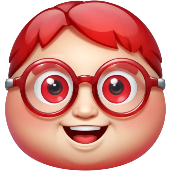 A single chubby crystal gemstone character wearing cute round glasses, chunky and irregular with faceted sides (not egg-shaped), [red] gradient, big glossy eyes behind the glasses and a wide happy smile, 3D cartoon game icon style, high detail, soft lighting, centered on a plain dark background emoji