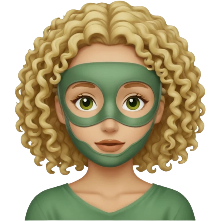 blond curly haired woman with full face clay mask emoji
