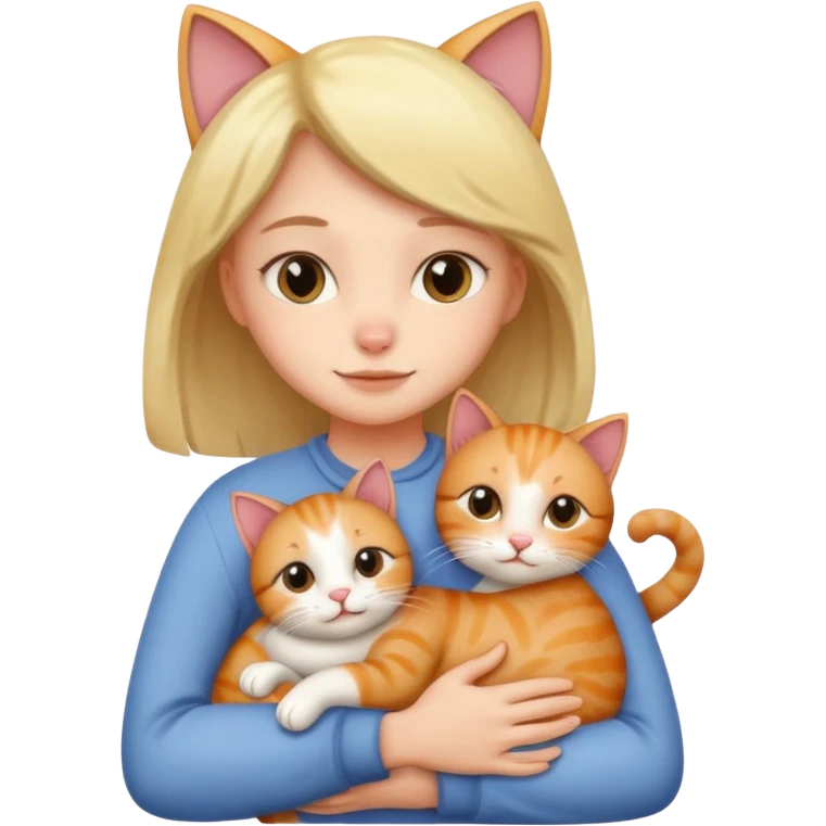 A human hugging a cute cat emoji