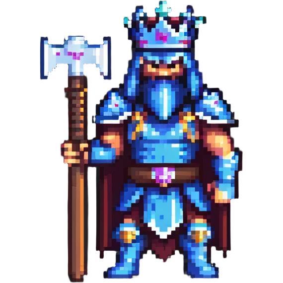 Battle-scarred war lord with crown and axe emoji