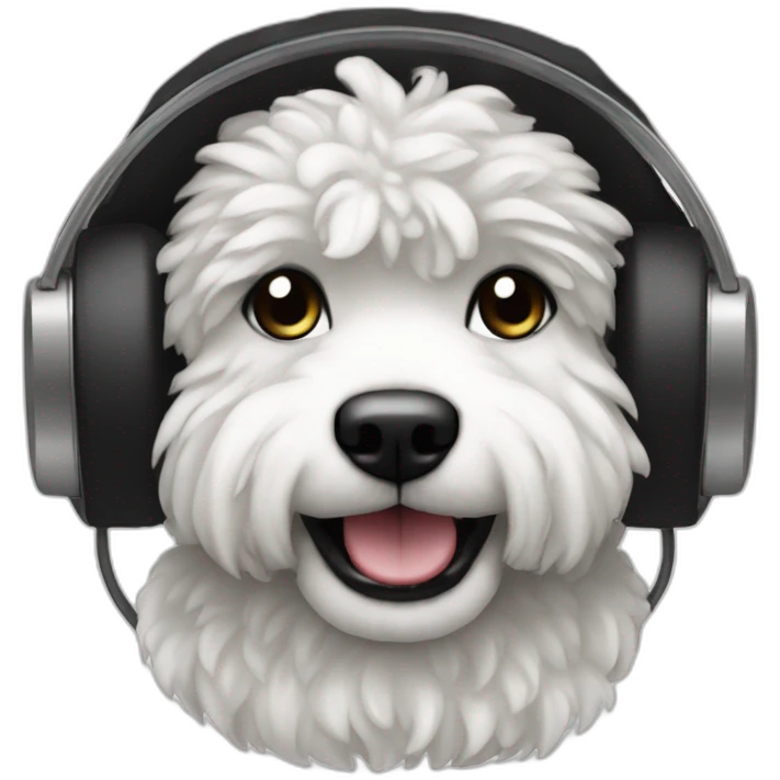 rapper-with hoop-white skin-black hair-beard-bichon dog-white-smile emoji