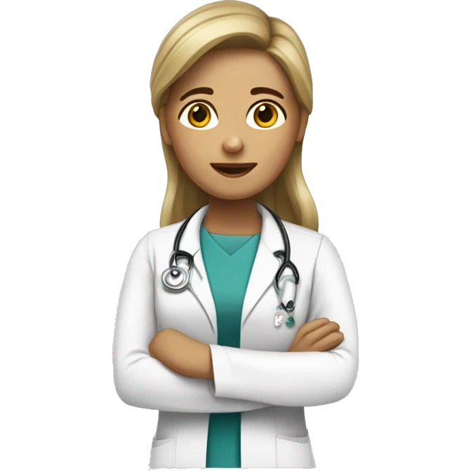 doctora con guardapolvo blanco, con pelo recogido de color rubio emoji
