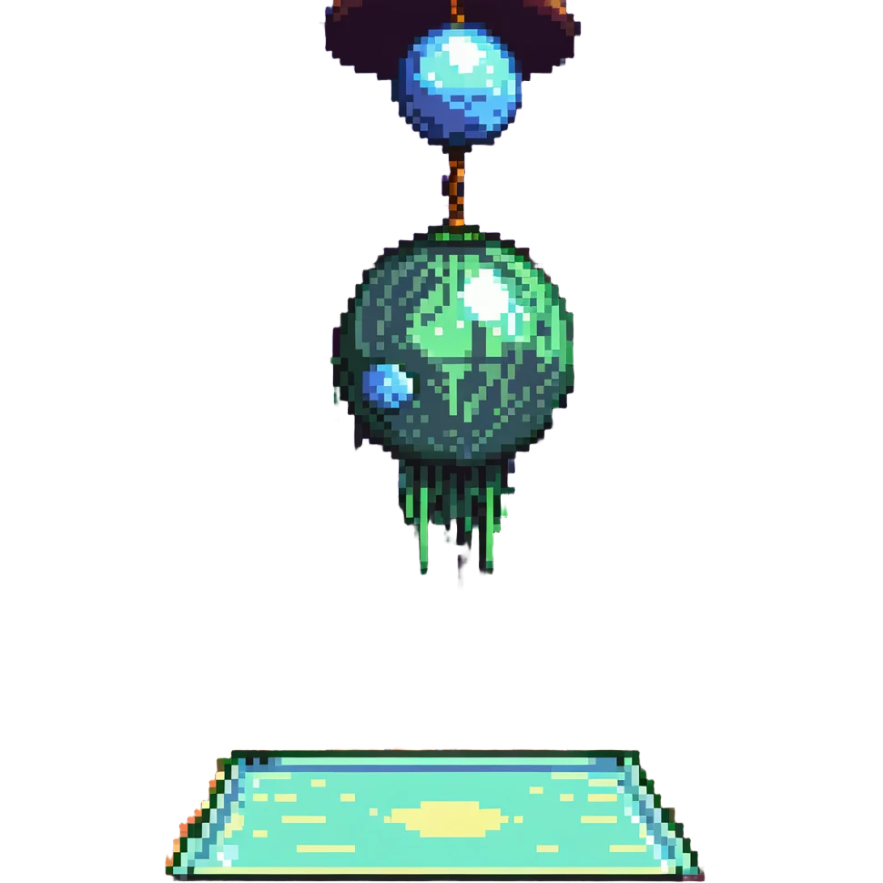 a slimy dance hall with goo dripping from the ceiling and a disco ball in pixel art style emoji