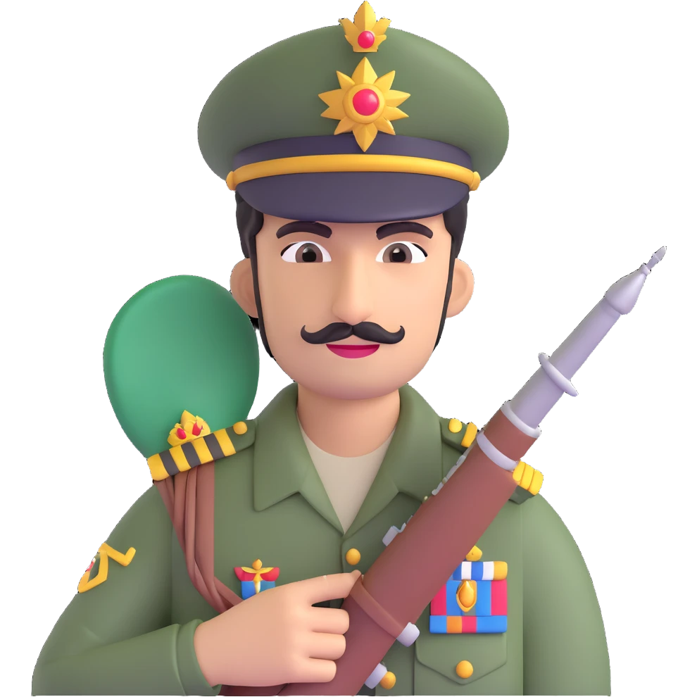 Pakistani soldier wearing a king's hat holding an Indian jet, detailed, expressive emoji