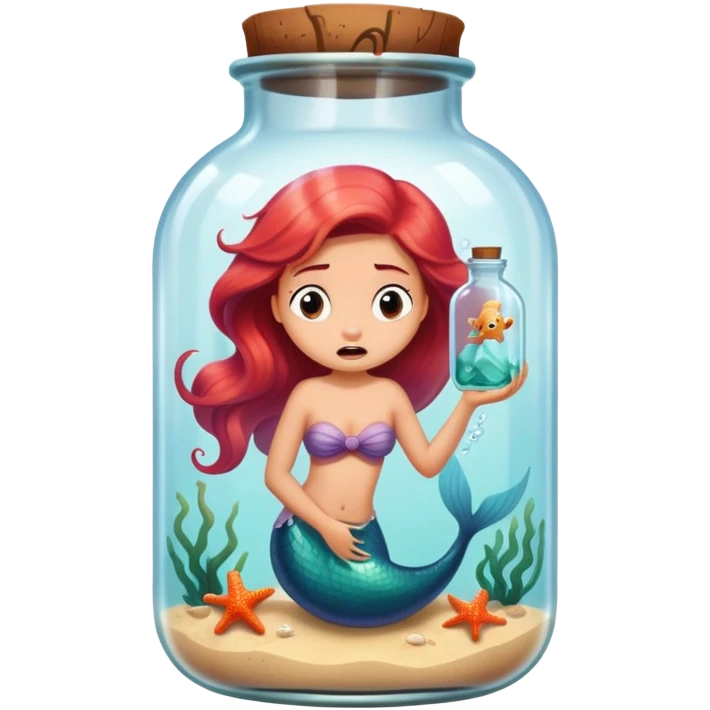little mermaid in bottle, trapped in fear emoji
