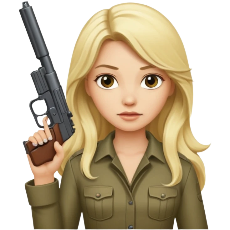 blonde long haired rockstar holding a gun emoji