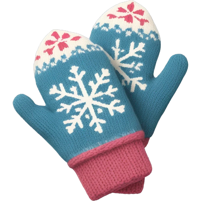 A pair of cozy knitted mittens with a snowflake design emoji