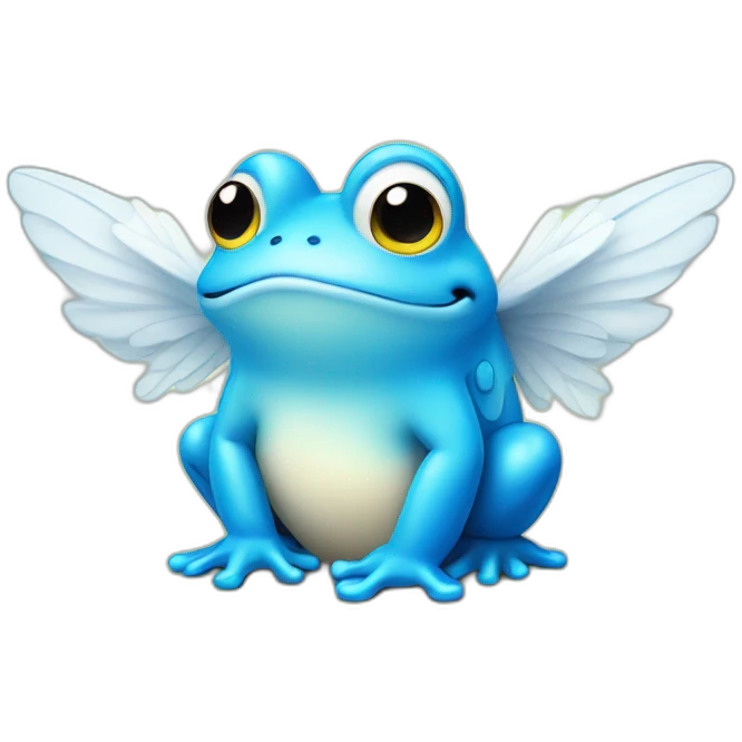 cute round ball shaped blue frog with white angel wings emoji