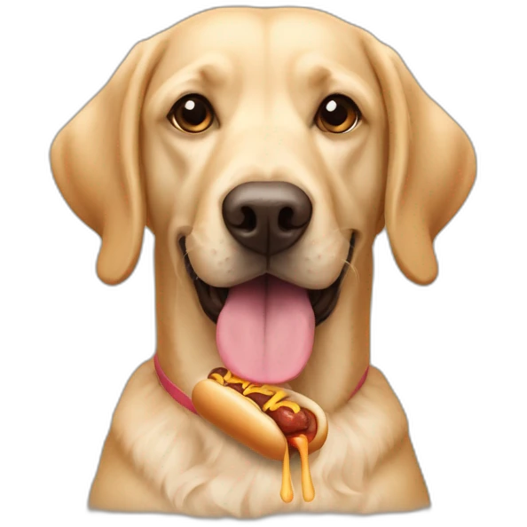 Labrador dog sitting on a poodle, eating a hotdog emoji