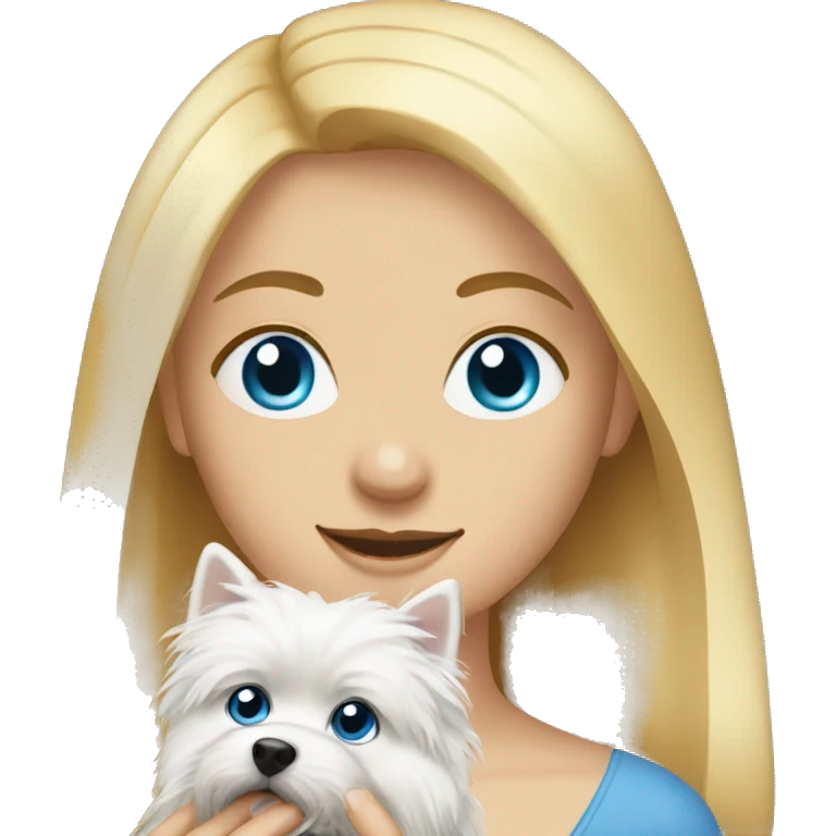 Blonde girl blue eyes holding spitz  emoji