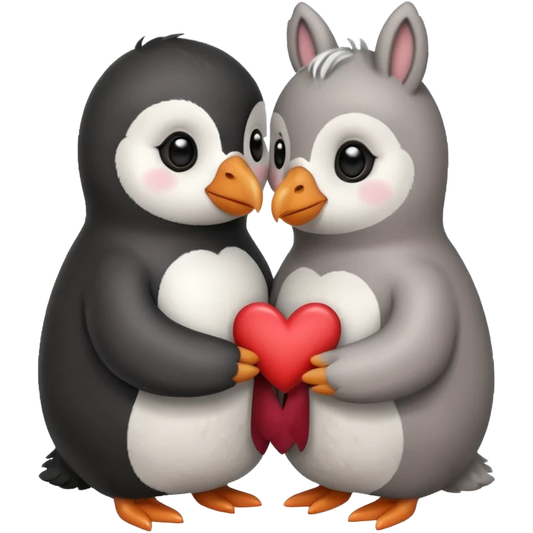 Penguin and llama hugging with hearts  emoji