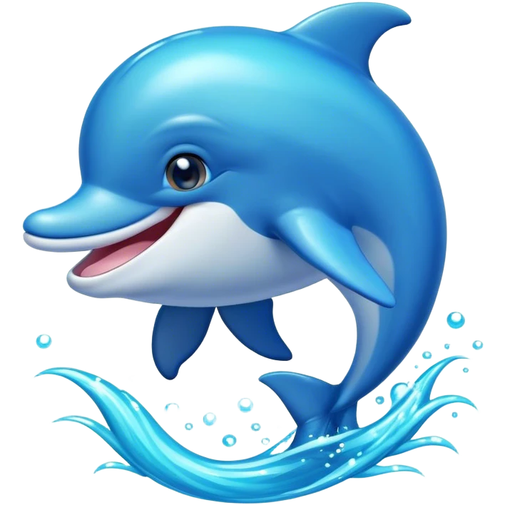 Cinematic Adorably Playful Dolphin Portrait Emoji, Bouncing joyfully through sparkling turquoise waves with a sleek, streamlined body of glossy blue skin, a wide, infectious smile, and bright, twinkling eyes that radiate pure delight, Simplified yet charmingly exuberant features, highly detailed, glowing with a radiant, bubbly aquatic glow, high shine, energetic and heartwarming, stylized with an air of whimsical ocean fun, soft glowing outline, capturing the essence of a super cute dolphin that seems ready to leap out of the screen spreading joy! emoji