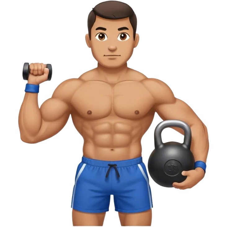 strong man with blue shorts holding kettlebell emoji