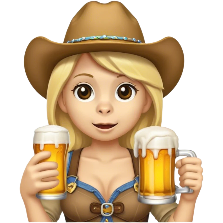 monkey holding a beer standing next to a blonde girl in cowgirl hat emoji